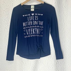 LILY BLEU Navy Blue Silver Sparkle Print Weekend Long Sleeve
